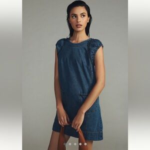 Pilcro Ruched-Sleeved Denim Dress